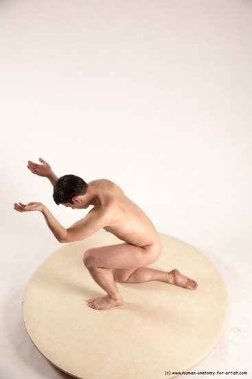 Nude Man White Kneeling poses - ALL Average Short Brown Kneeling poses - on one knee Multi angles poses Realistic