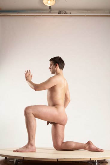 Nude Man White Kneeling poses - ALL Average Short Brown Kneeling poses - on one knee Multi angles poses Realistic