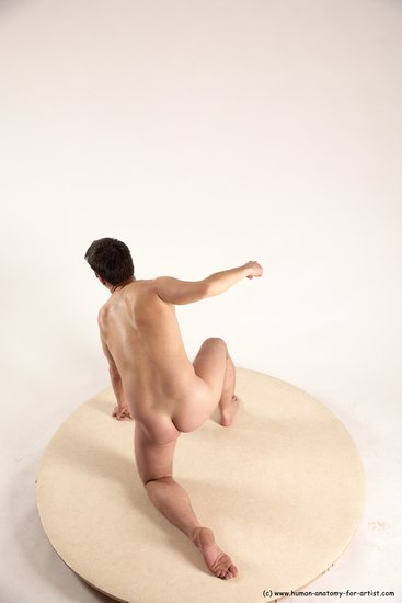 Nude Man White Kneeling poses - ALL Average Short Brown Kneeling poses - on one knee Multi angles poses Realistic