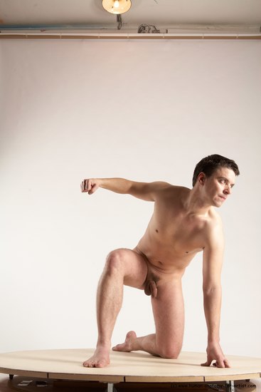 Nude Man White Kneeling poses - ALL Average Short Brown Kneeling poses - on one knee Multi angles poses Realistic