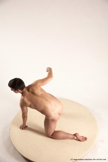 Nude Man White Kneeling poses - ALL Average Short Brown Kneeling poses - on one knee Multi angles poses Realistic