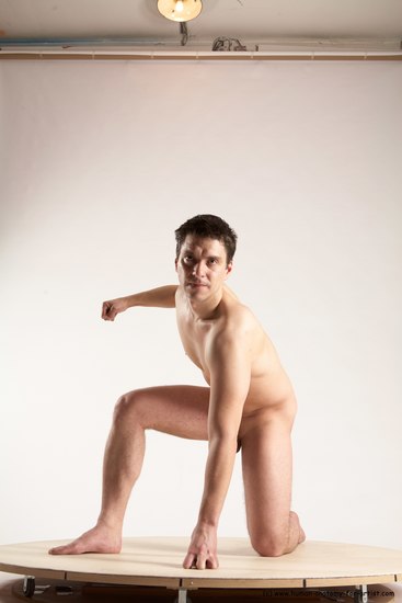 Nude Man White Kneeling poses - ALL Average Short Brown Kneeling poses - on one knee Multi angles poses Realistic