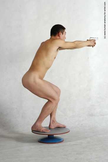 Nude Fighting with gun Man Asian Standing poses - ALL Slim Short Black Standing poses - simple Realistic