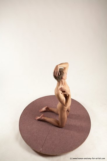 Nude Man White Kneeling poses - ALL Slim Short Brown Kneeling poses - on both knees Multi angles poses Realistic