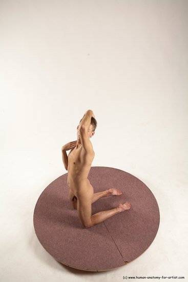 Nude Man White Kneeling poses - ALL Slim Short Brown Kneeling poses - on both knees Multi angles poses Realistic