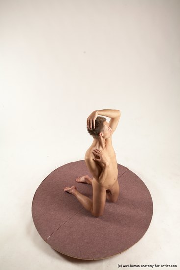 Nude Man White Kneeling poses - ALL Slim Short Brown Kneeling poses - on both knees Multi angles poses Realistic