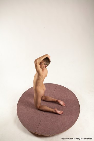 Nude Man White Kneeling poses - ALL Slim Short Brown Kneeling poses - on both knees Multi angles poses Realistic