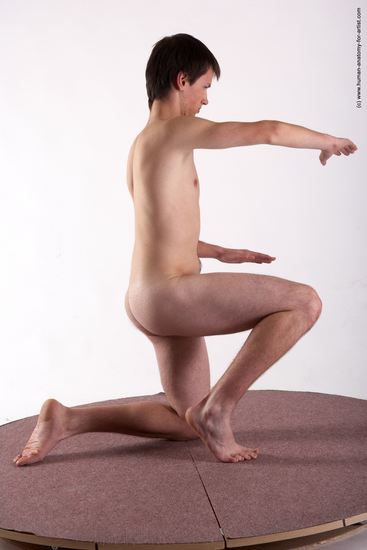 Nude Man White Kneeling poses - ALL Slim Short Brown Kneeling poses - on one knee Realistic