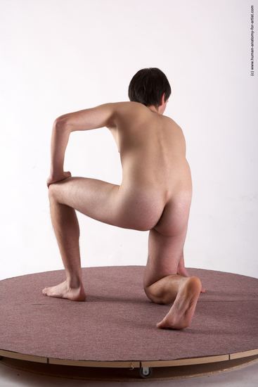 Nude Man White Kneeling poses - ALL Slim Short Brown Kneeling poses - on one knee Realistic