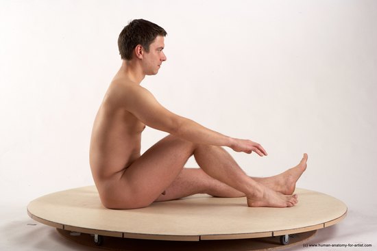 Nude Man White Sitting poses - simple Average Short Brown Sitting poses - ALL Realistic