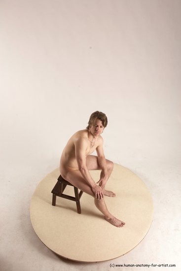 Nude Man White Sitting poses - simple Slim Short Brown Sitting poses - ALL Multi angles poses Realistic