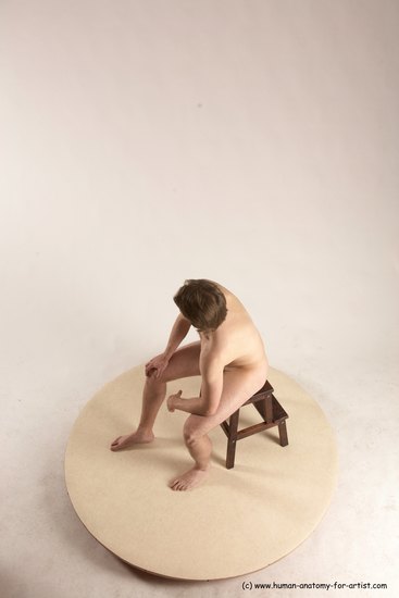 Nude Man White Sitting poses - simple Slim Short Brown Sitting poses - ALL Multi angles poses Realistic