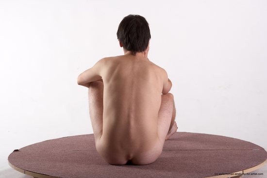 Nude Man White Sitting poses - simple Slim Short Brown Sitting poses - ALL Realistic