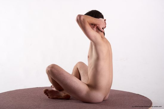 Nude Man White Sitting poses - simple Slim Short Brown Sitting poses - ALL Realistic