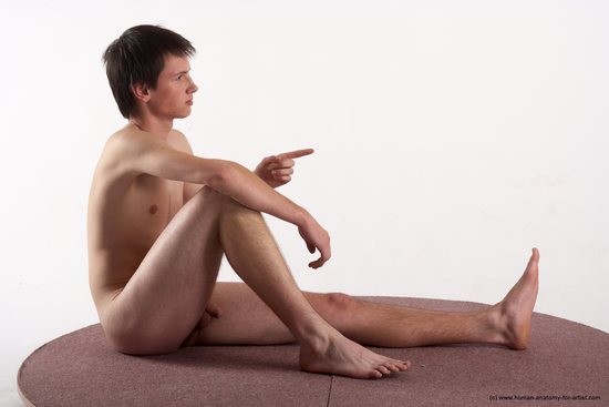 Nude Man White Sitting poses - simple Slim Short Brown Sitting poses - ALL Realistic