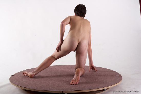 Nude Man White Kneeling poses - ALL Slim Short Brown Kneeling poses - on one knee Realistic