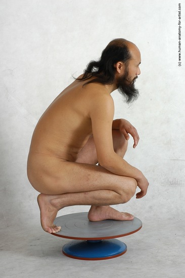 Nude Man Asian Standing poses - ALL Slim Bald Standing poses - knee-bend Black Realistic