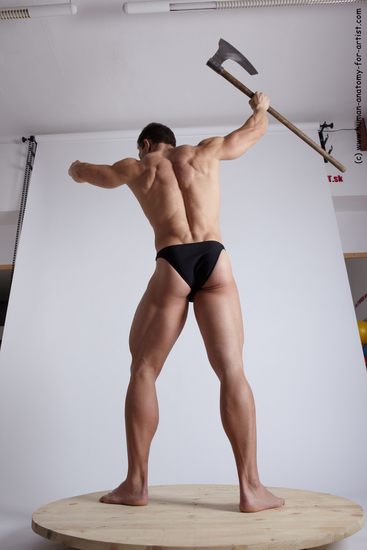 Underwear Fighting with axe Man White Standing poses - ALL Muscular Short Brown Standing poses - simple Academic