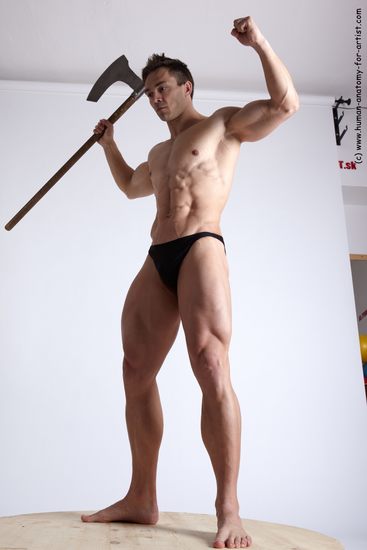 Underwear Fighting with axe Man White Standing poses - ALL Muscular Short Brown Standing poses - simple Academic