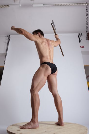 Underwear Fighting with axe Man White Standing poses - ALL Muscular Short Brown Standing poses - simple Academic