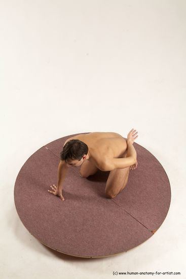 Nude Man White Kneeling poses - ALL Slim Short Brown Kneeling poses - on both knees Multi angles poses Realistic