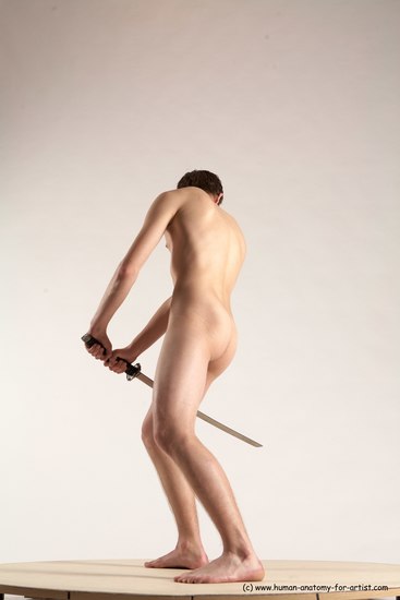 Nude Fighting with sword Man White Standing poses - ALL Slim Short Brown Standing poses - simple Multi angles poses Realistic