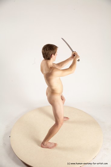 Nude Fighting with sword Man White Standing poses - ALL Slim Short Brown Standing poses - simple Multi angles poses Realistic