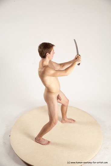 Nude Fighting with sword Man White Standing poses - ALL Slim Short Brown Standing poses - simple Multi angles poses Realistic