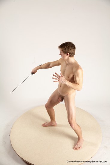 Nude Fighting with sword Man White Standing poses - ALL Slim Short Brown Standing poses - simple Multi angles poses Realistic