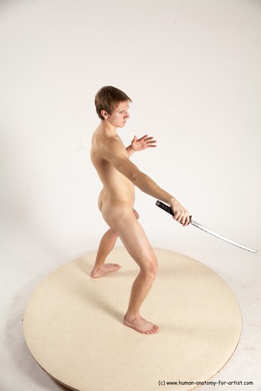 Nude Fighting with sword Man White Standing poses - ALL Slim Short Brown Standing poses - simple Multi angles poses Realistic