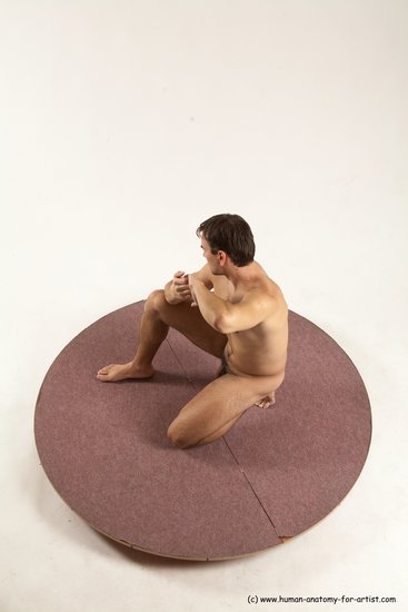 Nude Man White Kneeling poses - ALL Slim Short Brown Kneeling poses - on one knee Multi angles poses Realistic