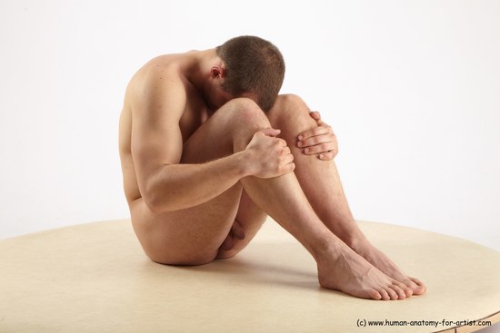 Nude Man White Sitting poses - simple Slim Short Brown Sitting poses - ALL Realistic