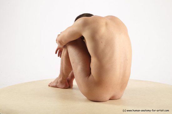 Nude Man White Sitting poses - simple Slim Short Brown Sitting poses - ALL Realistic