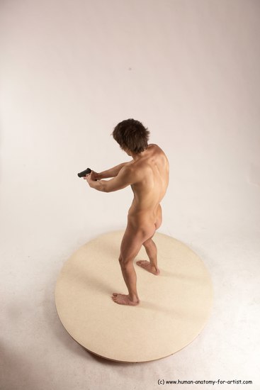 Nude Fighting with gun Man White Kneeling poses - ALL Slim Short Brown Kneeling poses - on one knee Multi angles poses Realistic Fighting poses - ALL