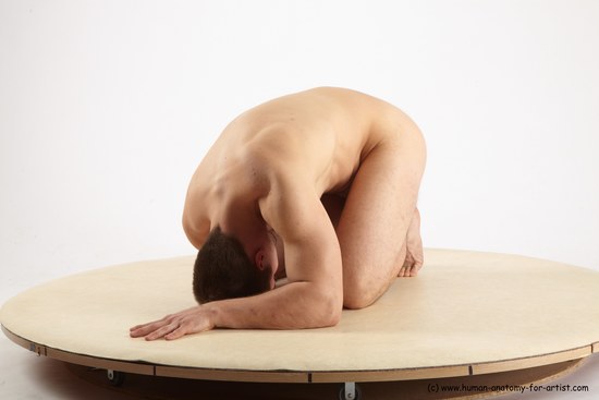 Nude Man White Kneeling poses - ALL Slim Short Brown Kneeling poses - on both knees Realistic