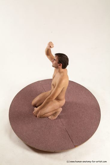 Nude Man White Kneeling poses - ALL Slim Short Brown Kneeling poses - on one knee Multi angles poses Realistic