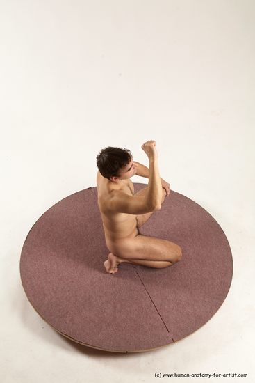 Nude Man White Kneeling poses - ALL Slim Short Brown Kneeling poses - on one knee Multi angles poses Realistic