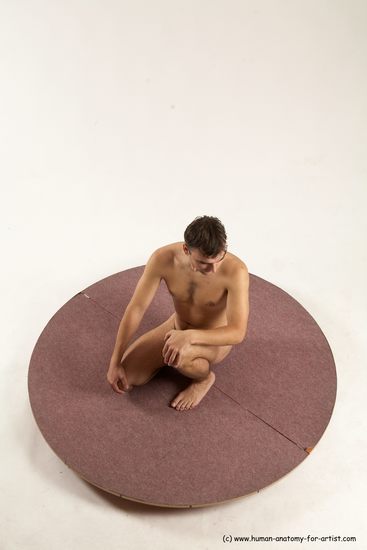 Nude Man White Kneeling poses - ALL Slim Short Brown Kneeling poses - on one knee Multi angles poses Realistic