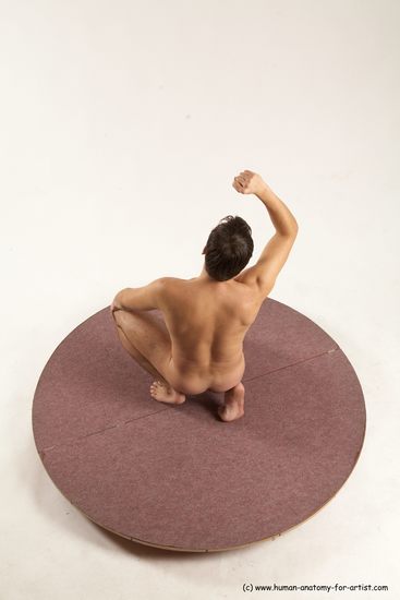 Nude Man White Kneeling poses - ALL Slim Short Brown Kneeling poses - on one knee Multi angles poses Realistic