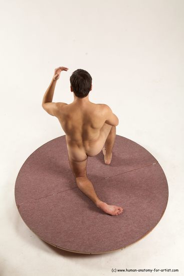 Nude Man White Kneeling poses - ALL Slim Short Brown Kneeling poses - on one knee Multi angles poses Realistic