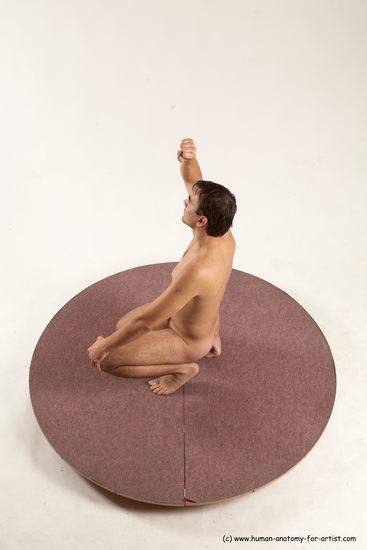 Nude Man White Kneeling poses - ALL Slim Short Brown Kneeling poses - on one knee Multi angles poses Realistic