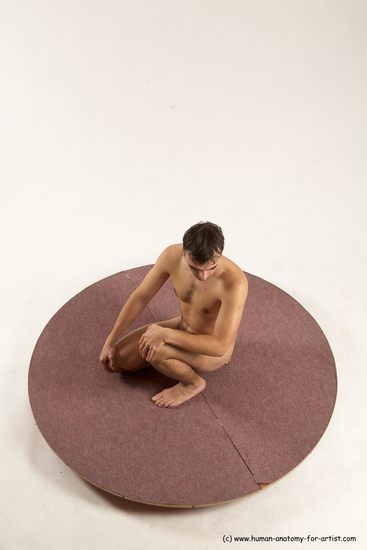 Nude Man White Kneeling poses - ALL Slim Short Brown Kneeling poses - on one knee Multi angles poses Realistic