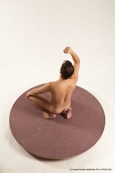 Nude Man White Kneeling poses - ALL Slim Short Brown Kneeling poses - on one knee Multi angles poses Realistic