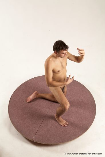 Nude Man White Kneeling poses - ALL Slim Short Brown Kneeling poses - on one knee Multi angles poses Realistic