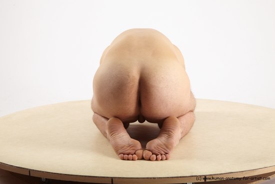 Nude Man White Kneeling poses - ALL Slim Short Brown Kneeling poses - on both knees Realistic