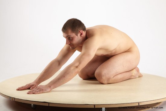 Nude Man White Kneeling poses - ALL Slim Short Brown Kneeling poses - on both knees Realistic