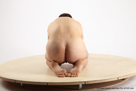 Nude Man White Kneeling poses - ALL Slim Short Brown Kneeling poses - on both knees Realistic