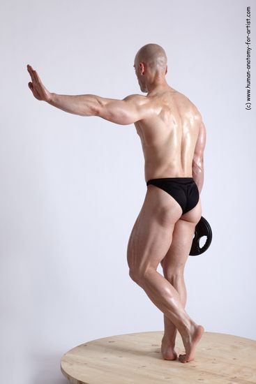 Swimsuit Holding Man White Standing poses - ALL Muscular Bald Standing poses - simple Academic