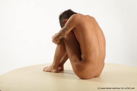 Nude Man White Sitting poses - simple Athletic Short Brown Sitting poses - ALL Realistic