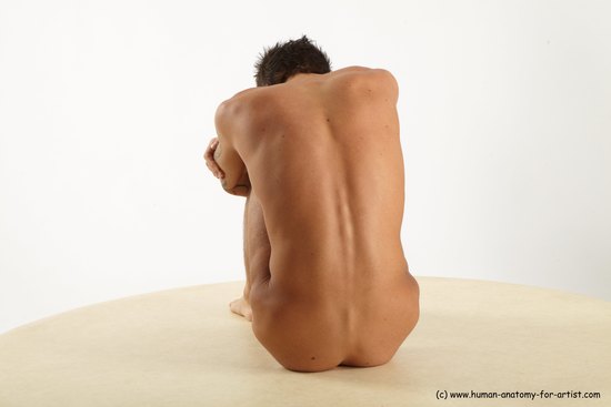 Nude Man White Sitting poses - simple Athletic Short Brown Sitting poses - ALL Realistic